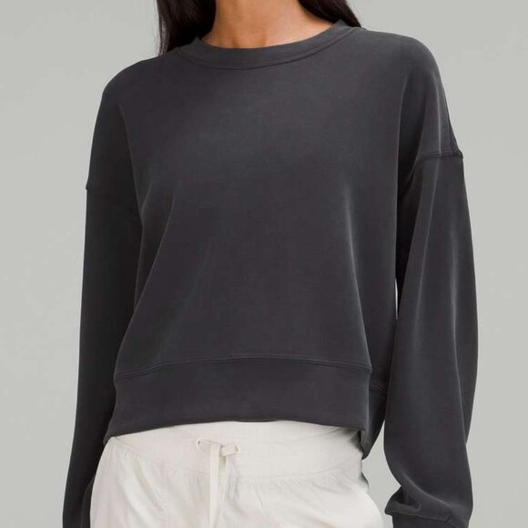 Lululemon Softstreme Perfectly Oversized Cropped Crew Black 12 - Picture 1 of 3